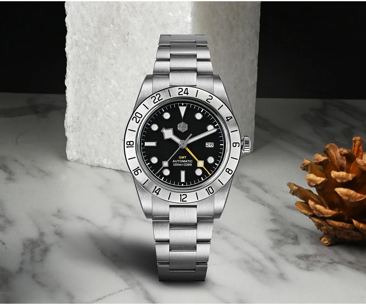 San Martin Upgraded 38.3mm BB GMT Hangzhou 6460 Men Automatic Mechanical Watches Sport Sapphire Luminous Waterproof 100m SN0054