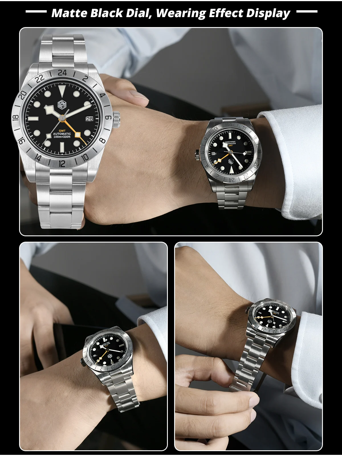 San Martin Upgraded 38.3mm BB GMT Hangzhou 6460 Men Automatic Mechanical Watches Sport Sapphire Luminous Waterproof 100m SN0054