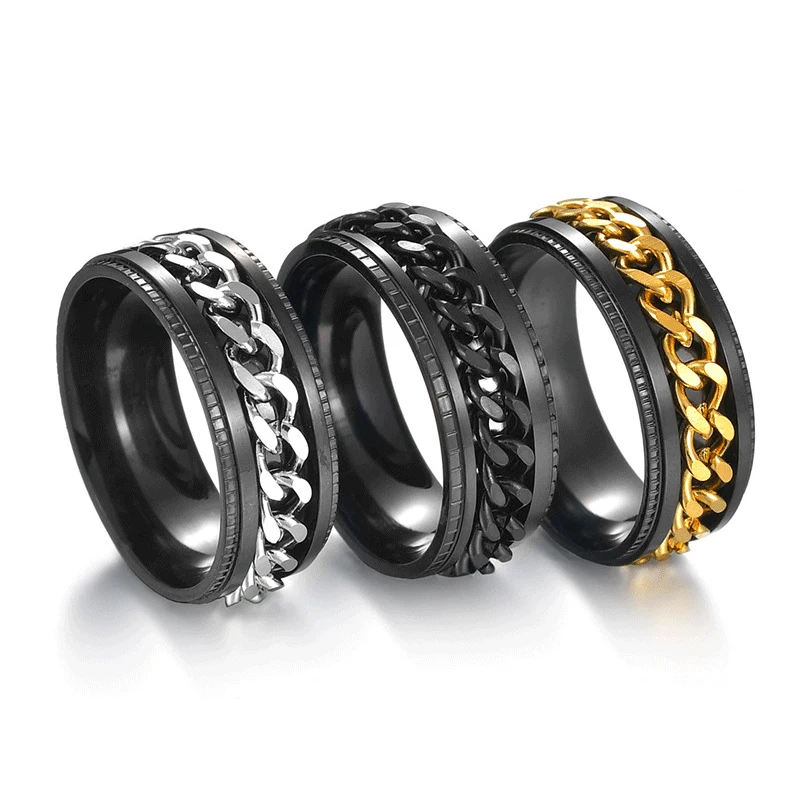 Titanium Steel Rotatable Chain Rings for Men Women Spinner Ring Anti Stress Multifunctional Rings Bottle Opener Ring Club Gift