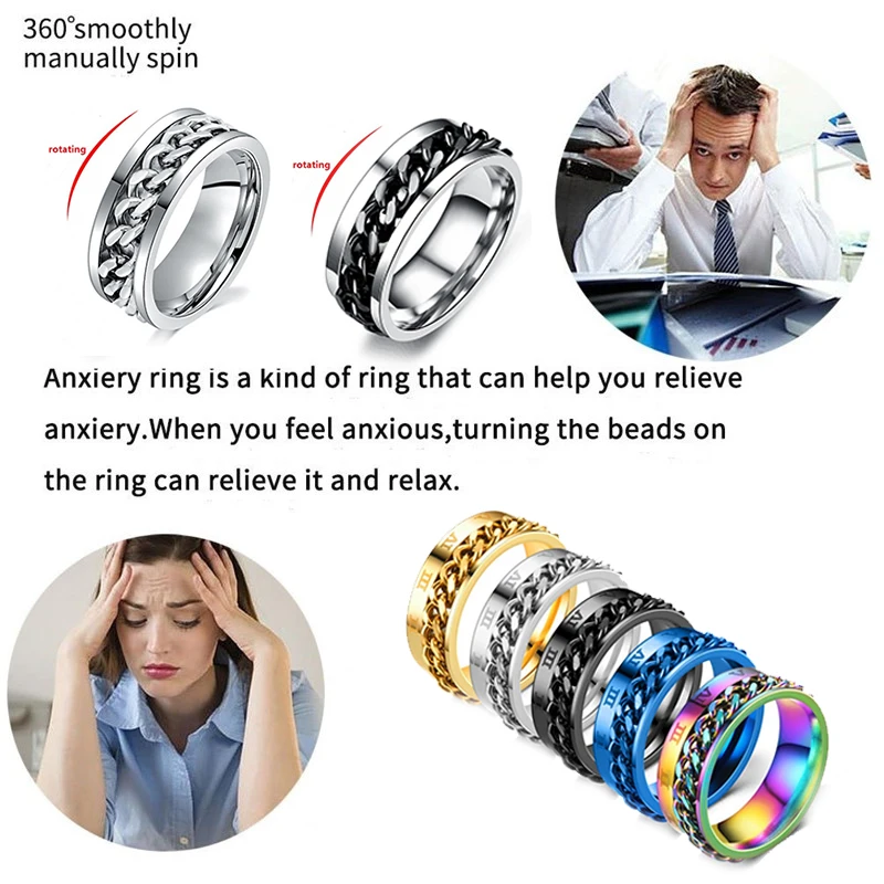 Titanium Steel Rotatable Chain Rings for Men Women Spinner Ring Anti Stress Multifunctional Rings Bottle Opener Ring Club Gift