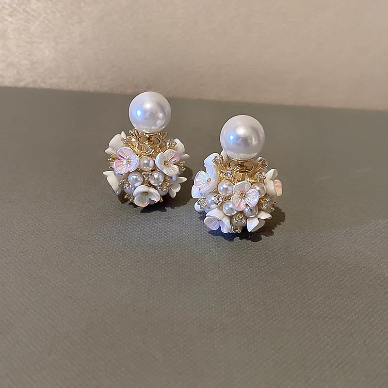 Elegant Imitation Pearl Earrings Women Double Side White Shell Pearl Stud Earrings Exquisite Ear Jewelry For Party Banquet A-