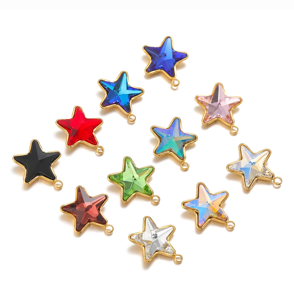 5Pcs Stainless Steel Star Glass Charms Pendants for DIY Fashion Jewelry Girl Gifts Necklace Materials Findings Bracelets Bulk