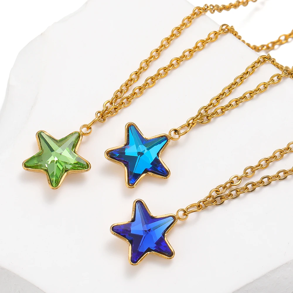 5Pcs Stainless Steel Star Glass Charms Pendants for DIY Fashion Jewelry Girl Gifts Necklace Materials Findings Bracelets Bulk