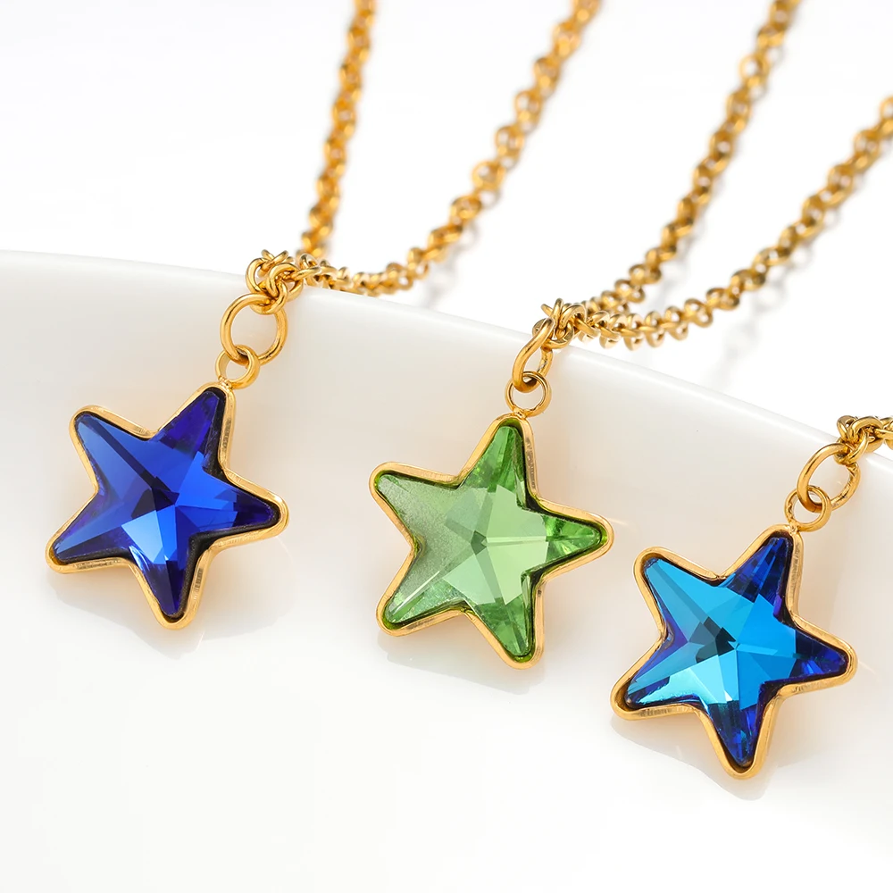5Pcs Stainless Steel Star Glass Charms Pendants for DIY Fashion Jewelry Girl Gifts Necklace Materials Findings Bracelets Bulk
