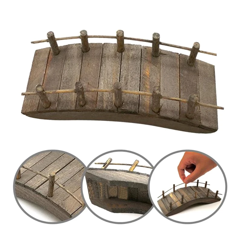 1:12 Dollhouse Mini Wooden Arch Bridge with Railings Miniatures Fairy Garden Miniature Crafts B03E