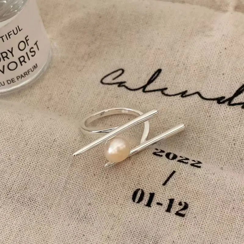 BFCLUB Silver Color Unique Pearl Ring For Women Jewelry Finger Open Vintage Handmade Ring Allergy For Party Birthday Gift