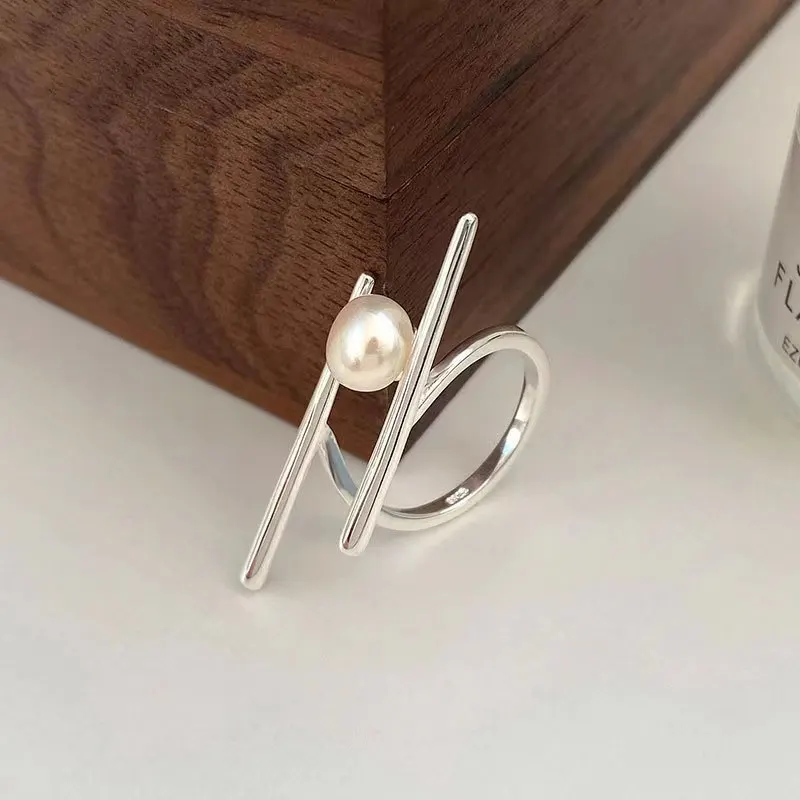 BFCLUB Silver Color Unique Pearl Ring For Women Jewelry Finger Open Vintage Handmade Ring Allergy For Party Birthday Gift