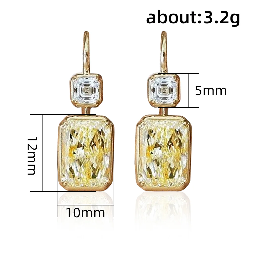 Huitan Simple Stylish Square Yellow Cubic Zirconia Hook Earrings Luxury Gold Color Women's Wedding Drop Earrings Fashion Jewelry