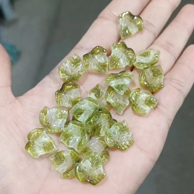 20pcs 15MM New Leaf Shape Lampwork Beads Multi Gradient Color Glass Beads For Jewelry Making Handmade DIY Hairpin Accessories
