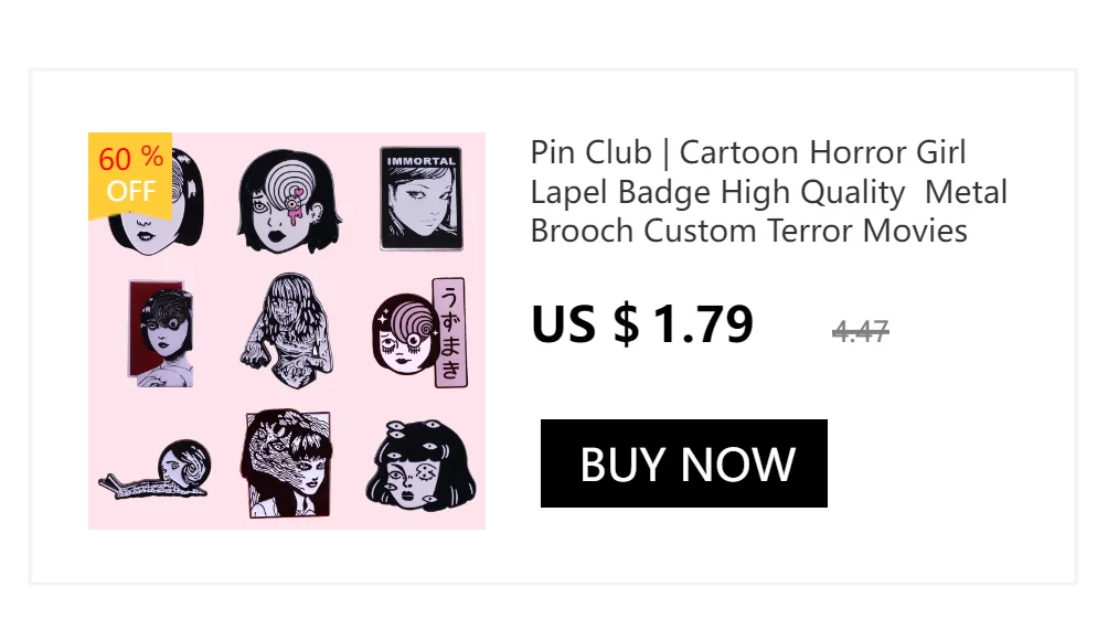 Pin Club | Cartoon Horror Girl Lapel Badge High Quality Metal Brooch Custom Terror Movies Jewelry Gift Accessories Dropshipping