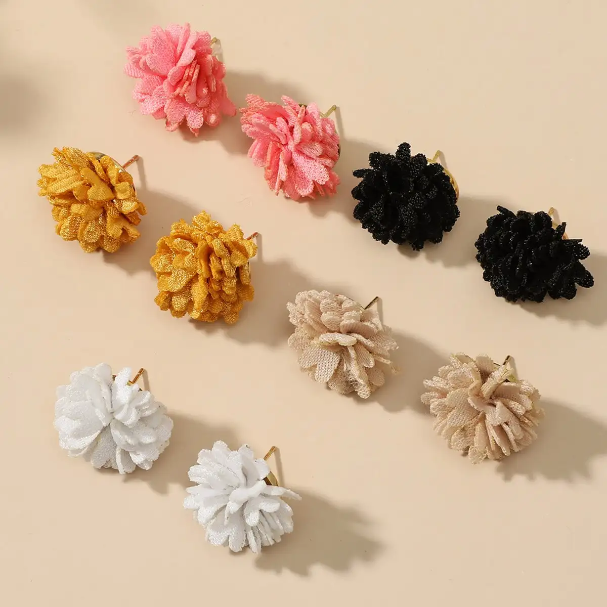 10 pieces of floral fabric earrings set, fresh and simple, light luxury women's fashion set, vacation tourism show, ball earring
