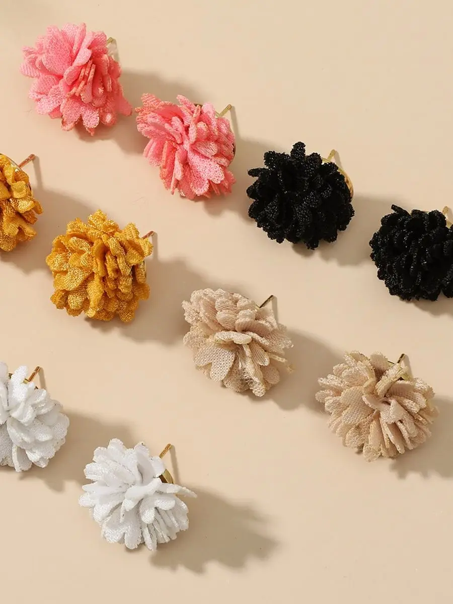 10 pieces of floral fabric earrings set, fresh and simple, light luxury women's fashion set, vacation tourism show, ball earring