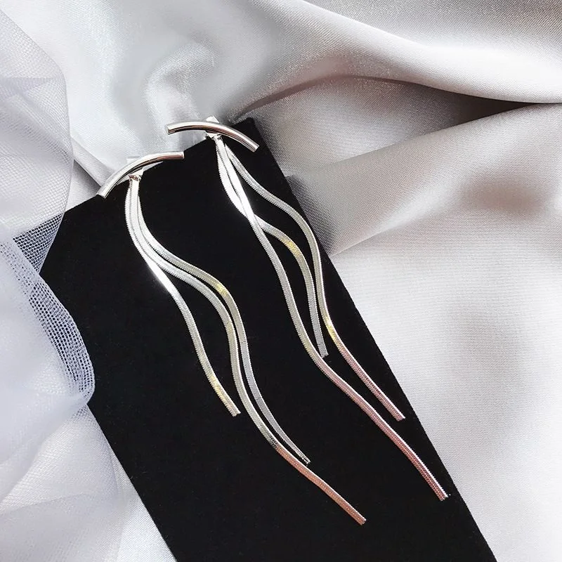 Fashion Stainless Steel Gold Color Long Tassel Earrings for Women Simple Geometric Unique Korean Earrings Wedding Jewelry Gifts