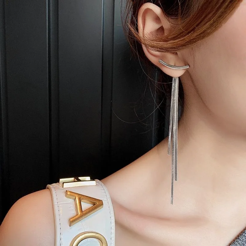 Fashion Stainless Steel Gold Color Long Tassel Earrings for Women Simple Geometric Unique Korean Earrings Wedding Jewelry Gifts