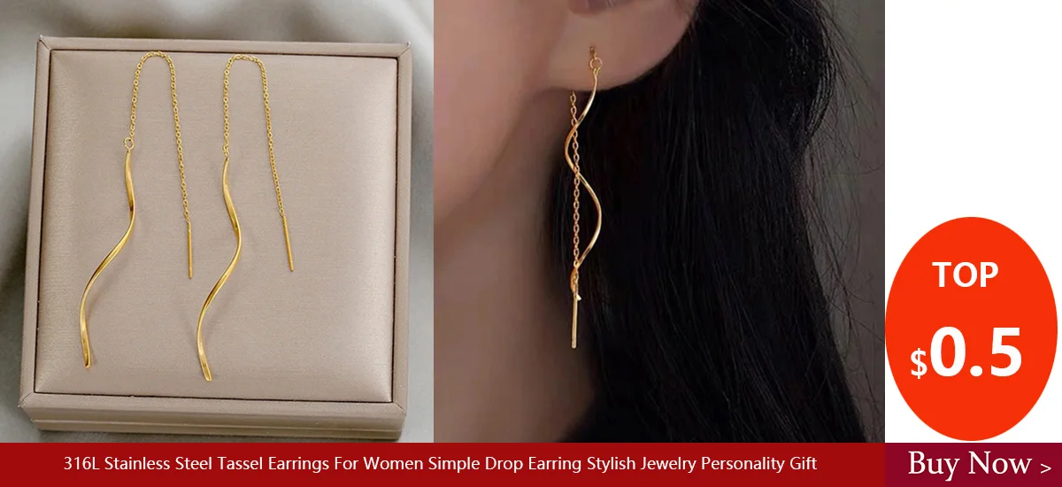 Fashion Stainless Steel Gold Color Long Tassel Earrings for Women Simple Geometric Unique Korean Earrings Wedding Jewelry Gifts