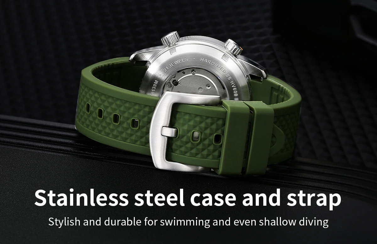 BERNY 20Bar Diver Men Mechanical Watch Miyota 8215 Super Luminous Sapphire Swiming Automatic Self Wind Silicone Men Wristwatch