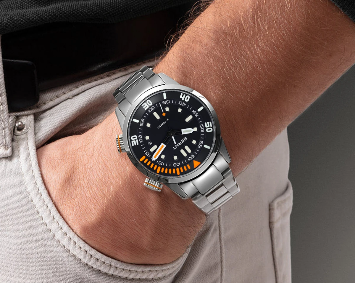 BERNY 20Bar Diver Men Mechanical Watch Miyota 8215 Super Luminous Sapphire Swiming Automatic Self Wind Silicone Men Wristwatch