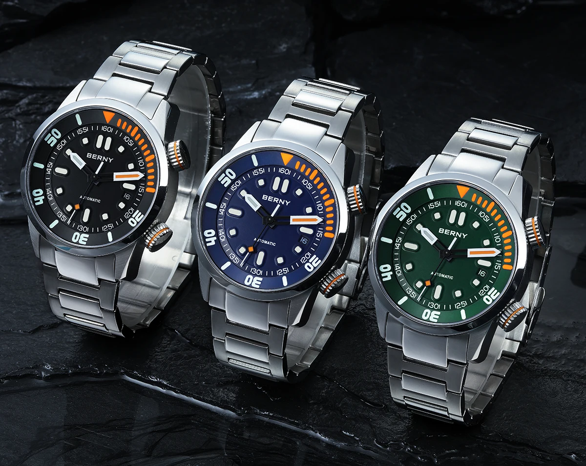 BERNY 20Bar Diver Men Mechanical Watch Miyota 8215 Super Luminous Sapphire Swiming Automatic Self Wind Silicone Men Wristwatch