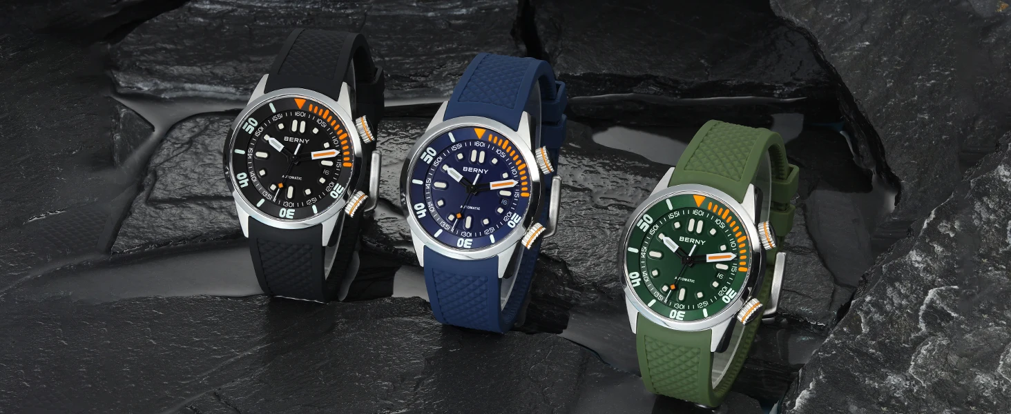 BERNY 20Bar Diver Men Mechanical Watch Miyota 8215 Super Luminous Sapphire Swiming Automatic Self Wind Silicone Men Wristwatch