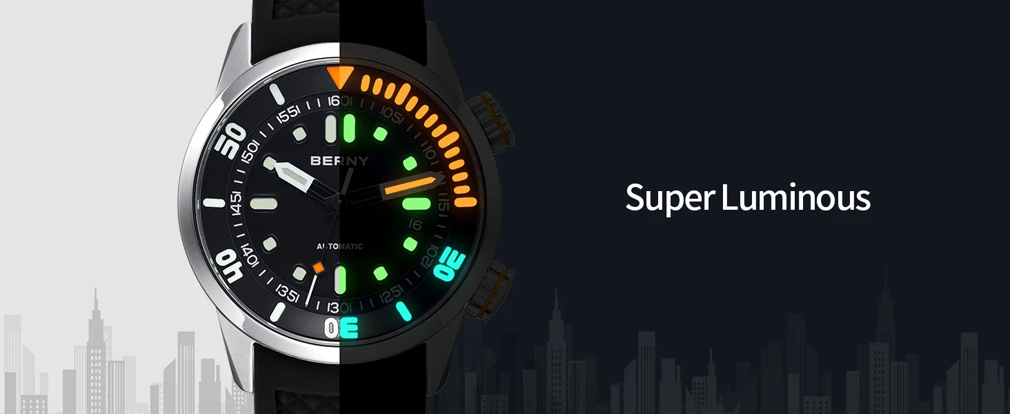 BERNY 20Bar Diver Men Mechanical Watch Miyota 8215 Super Luminous Sapphire Swiming Automatic Self Wind Silicone Men Wristwatch
