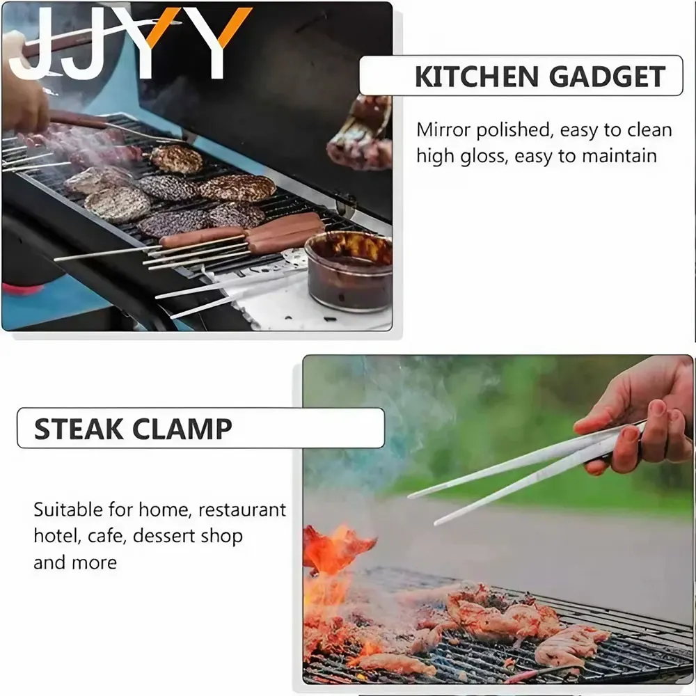 JJYY 304 Stainless Steel Food Tongs Long Handle Non-Slip Barbecue Tongs Steak Tongs Kitchen Cooking Tools kitchen accessories