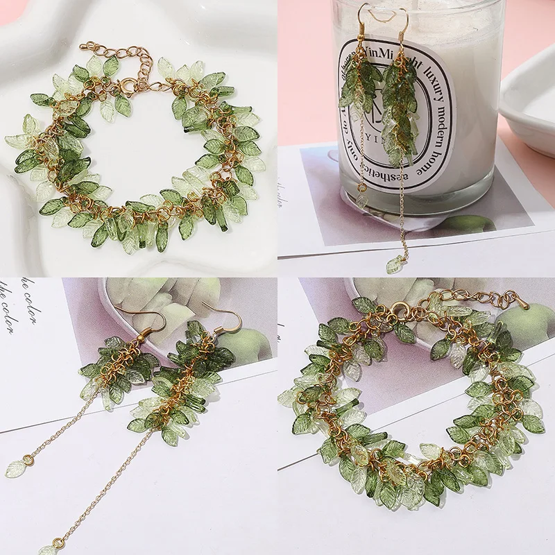 10pcs/Lot Acrylic Pendant Green Color Line Leaf CharmsFor DIY Home Craft Handmade Making Bracelet Earring Necklace