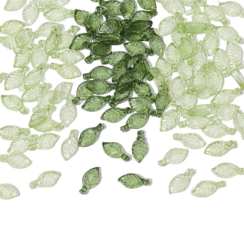 10pcs/Lot Acrylic Pendant Green Color Line Leaf CharmsFor DIY Home Craft Handmade Making Bracelet Earring Necklace