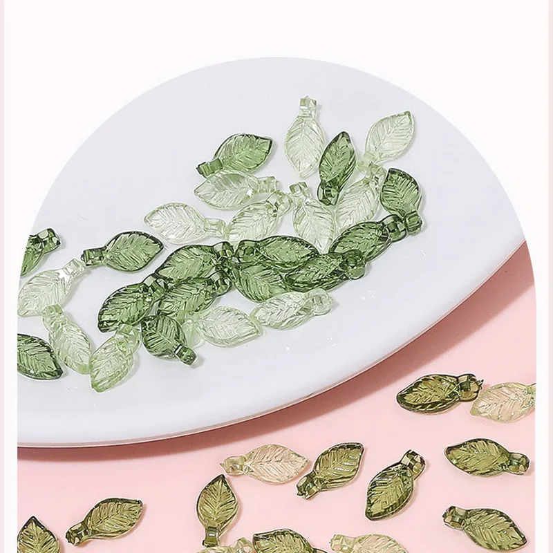 10pcs/Lot Acrylic Pendant Green Color Line Leaf CharmsFor DIY Home Craft Handmade Making Bracelet Earring Necklace
