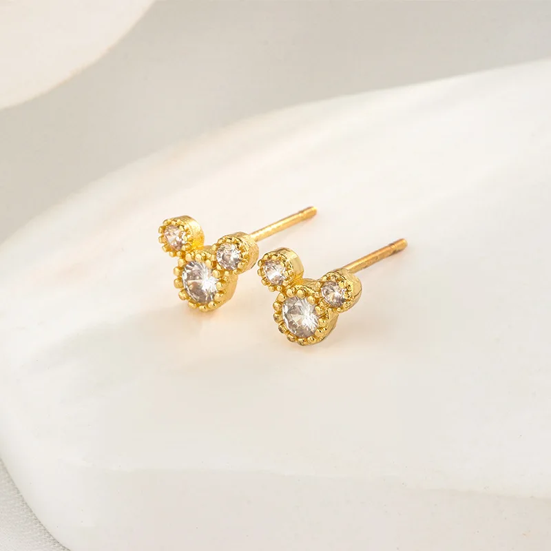 New Fashion Cute Mini Mouse Ear Stud Earrings For Women Female Zircon Girls Piercing Jewelry Accessories Gifts Qd342