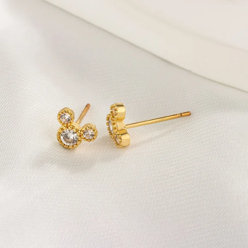 New Fashion Cute Mini Mouse Ear Stud Earrings For Women Female Zircon Girls Piercing Jewelry Accessories Gifts Qd342