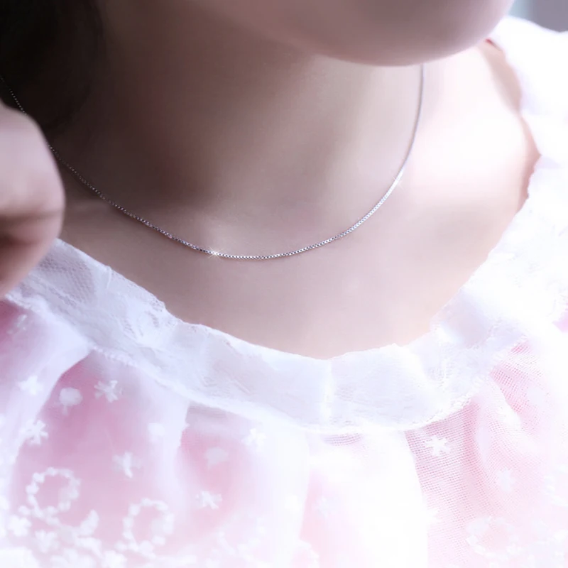 wholesale 925 Sterling Silver 0.8mm Box Chain Necklace for Women Girls Kids Children 40cm/45m DIY Jewelry kolye collares collier