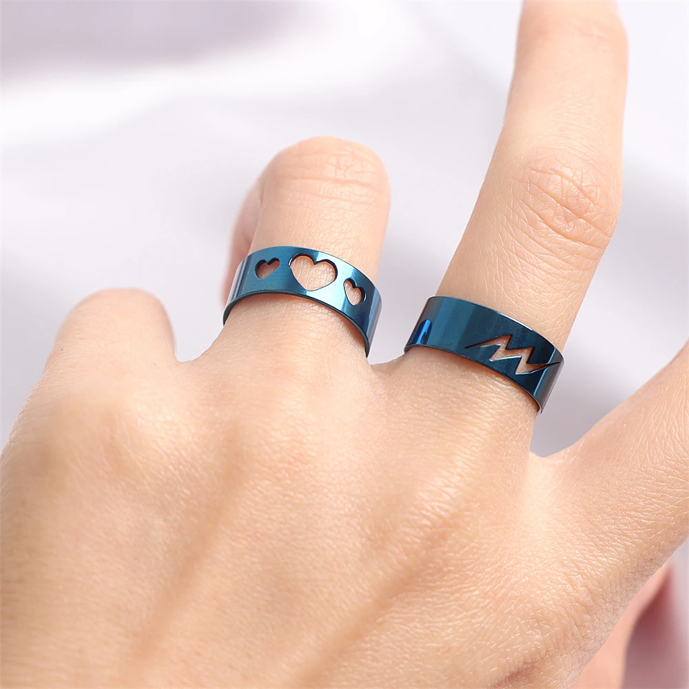 10/20/30/50Pcs Classic Fashion Stripe Hollow Colorful Sticker Stainless Steel Ring Trend Women Jewelry Party Decoration Gift