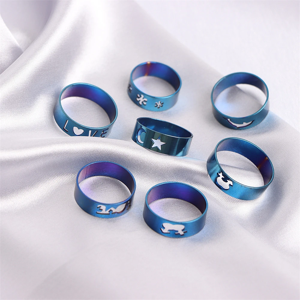 10/20/30/50Pcs Classic Fashion Stripe Hollow Colorful Sticker Stainless Steel Ring Trend Women Jewelry Party Decoration Gift