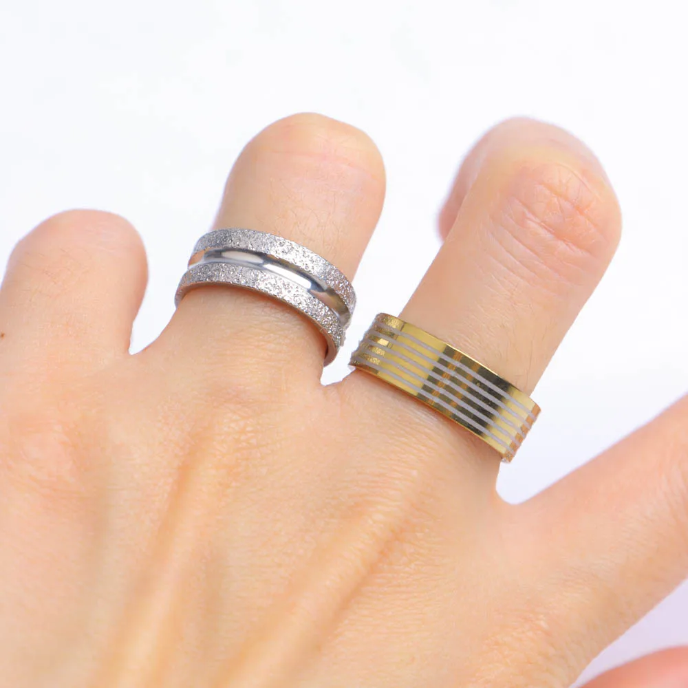 10/20/30/50Pcs Classic Fashion Stripe Hollow Colorful Sticker Stainless Steel Ring Trend Women Jewelry Party Decoration Gift