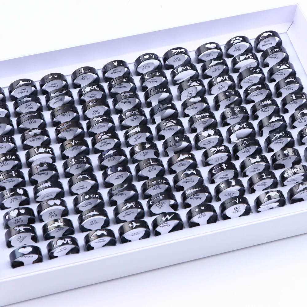 10/20/30/50Pcs Classic Fashion Stripe Hollow Colorful Sticker Stainless Steel Ring Trend Women Jewelry Party Decoration Gift