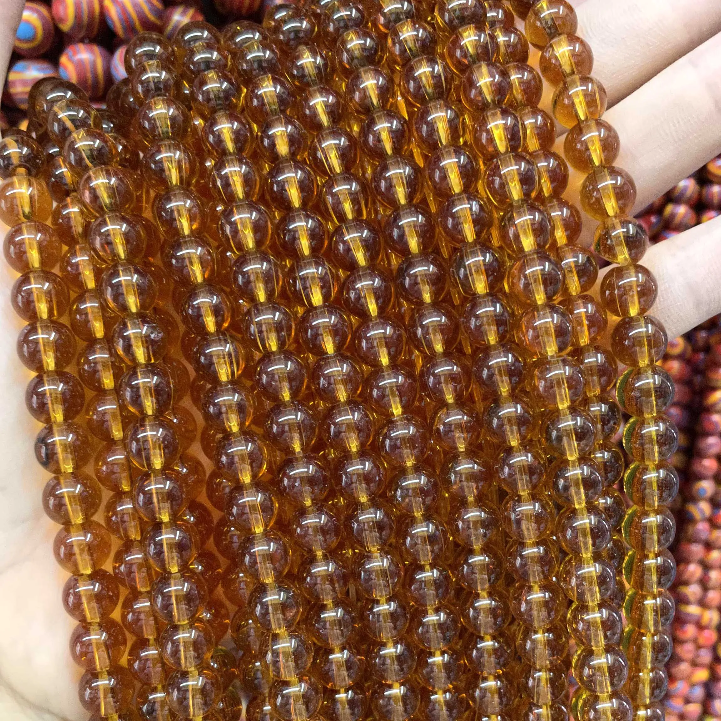 Natural Stone Colorful Garnet Red Amber Yellow Olive Green Glass Crystal Round Loose Beads For Jewelry Making DIY Bracelet