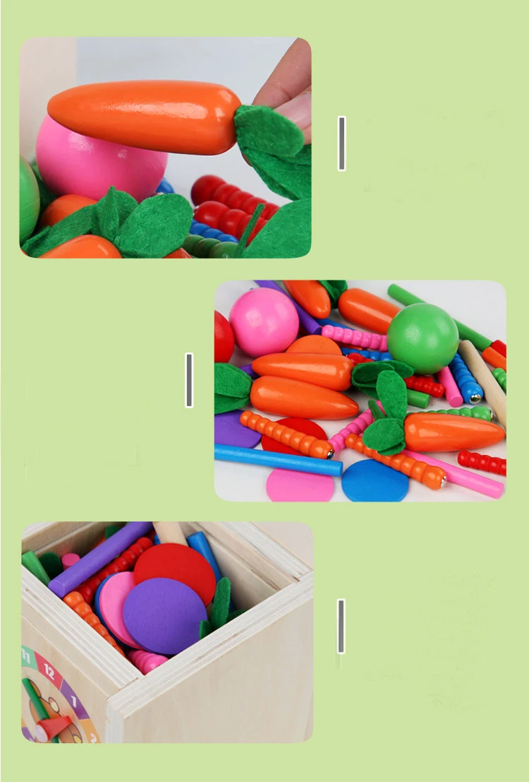 6-in-1 Wooden Montessori Toy Play Kit Object Permanence Box Play Set with Coin Box Carrot Harvest Shape Sorter Ball Drop Toy