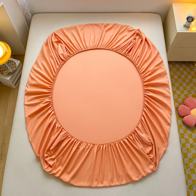 Soft Cotton Fitted Bed Sheet with Elastic Band Solid Color Mattress Cover for Single Double King Queen Bed 140/150/160/180/200