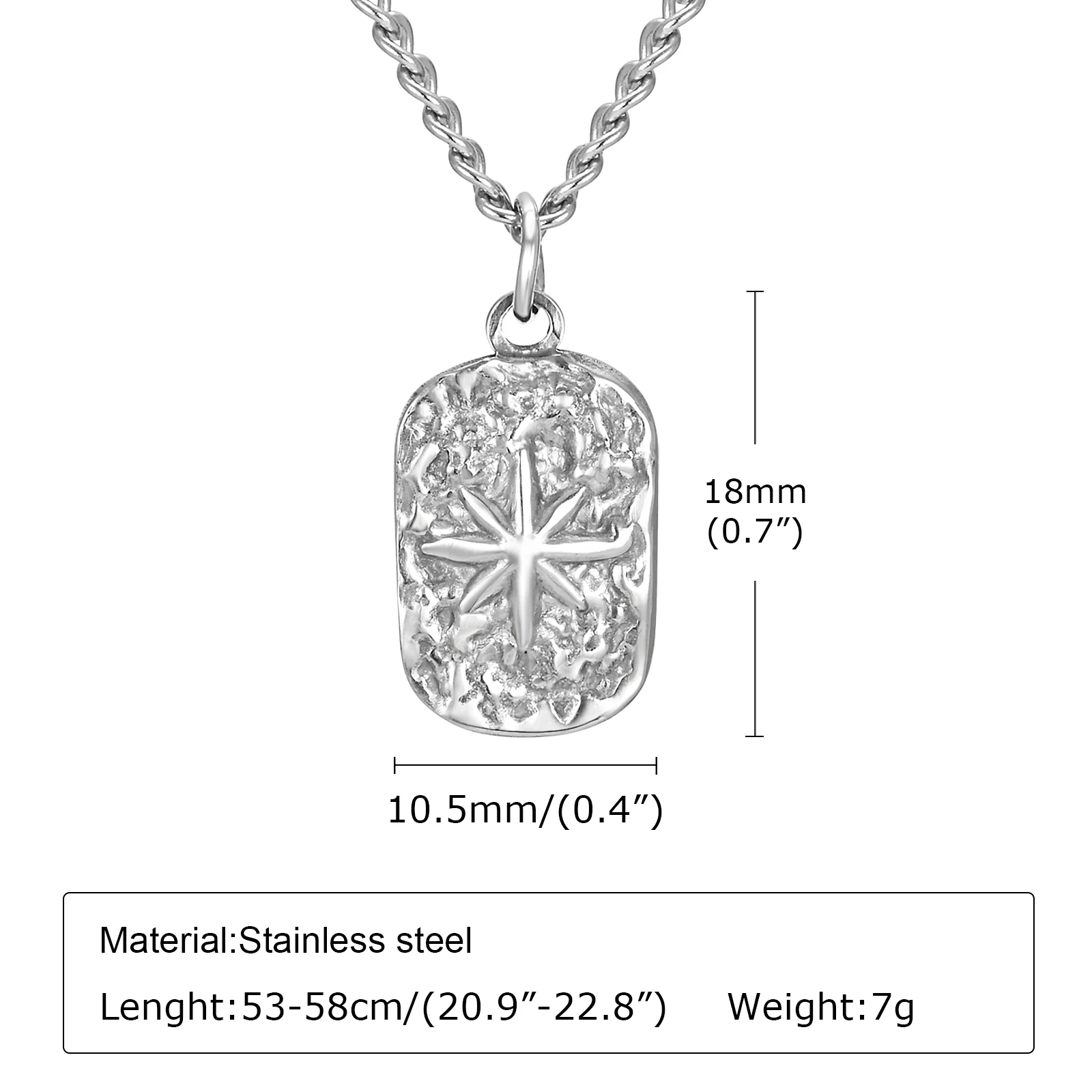 Mens Dog Tag Necklaces, Stylish Hammered Stainless Steel Eight Point Star Pendant Collar, Birthday Party Gifts for Him