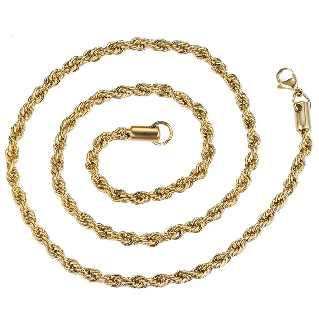 2-6MM Gold Color Twisted Rope Chain Necklace Stainless Steel Never Fade Waterproof Choker For Men Women Fashion Jewelry