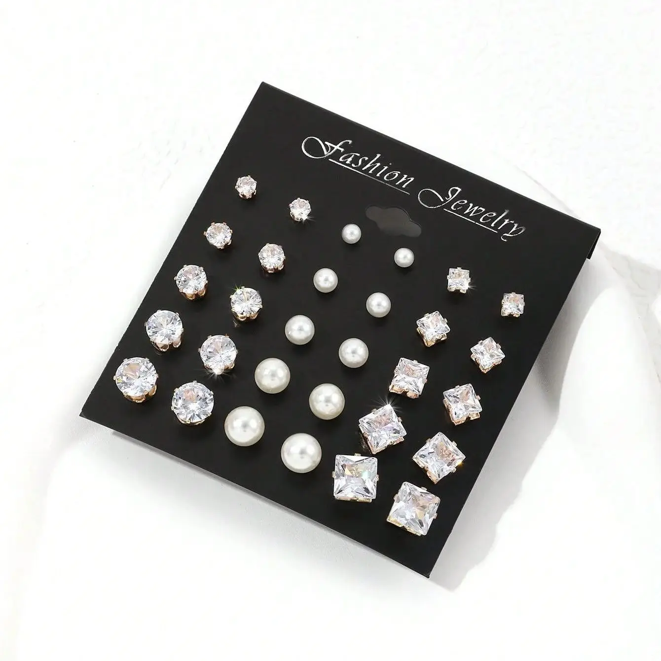 15pairs Cubic Zirconia & Faux Pearl Decor Stud Earrings,Suitable For Holidays, Parties, Dates, Gifts, Everyday Wear