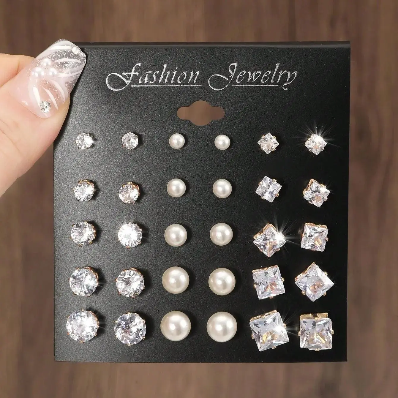 15pairs Cubic Zirconia & Faux Pearl Decor Stud Earrings,Suitable For Holidays, Parties, Dates, Gifts, Everyday Wear