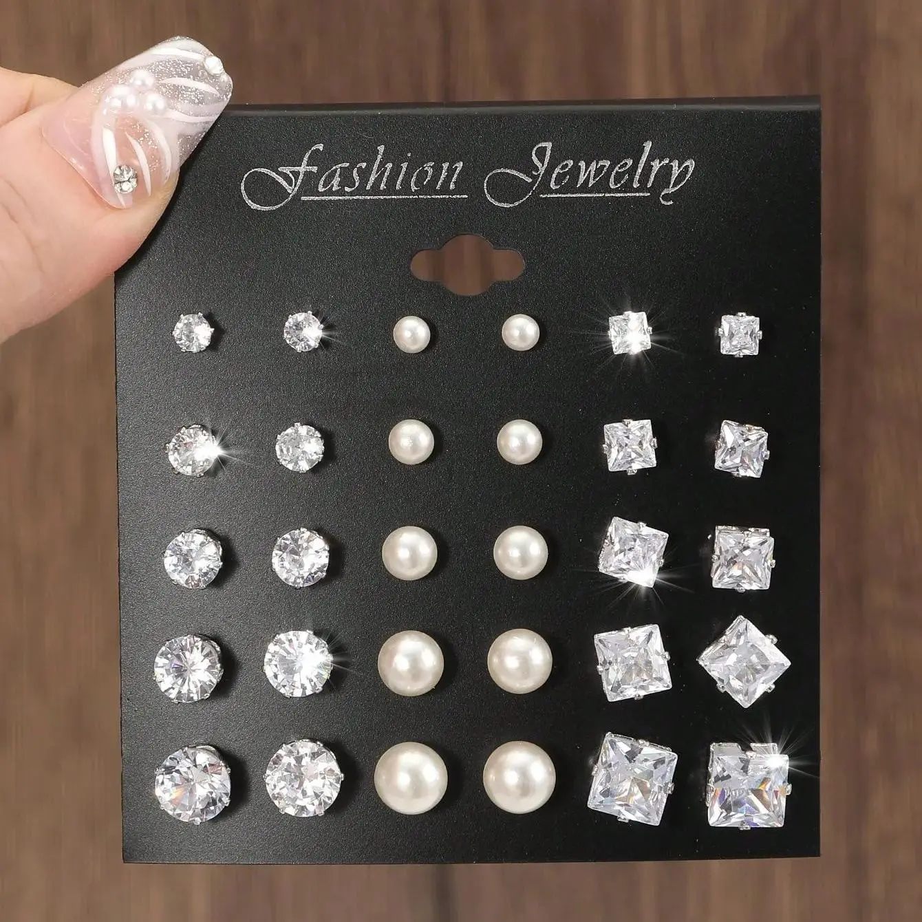 15pairs Cubic Zirconia & Faux Pearl Decor Stud Earrings,Suitable For Holidays, Parties, Dates, Gifts, Everyday Wear