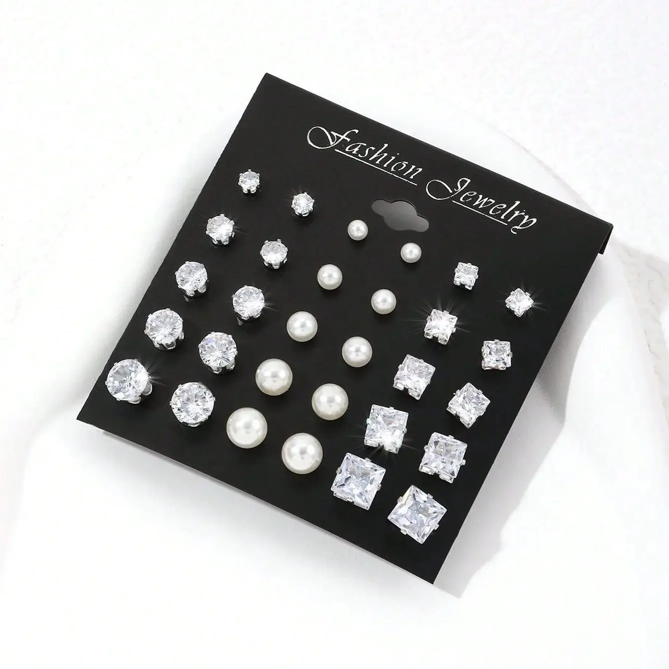 15pairs Cubic Zirconia & Faux Pearl Decor Stud Earrings,Suitable For Holidays, Parties, Dates, Gifts, Everyday Wear