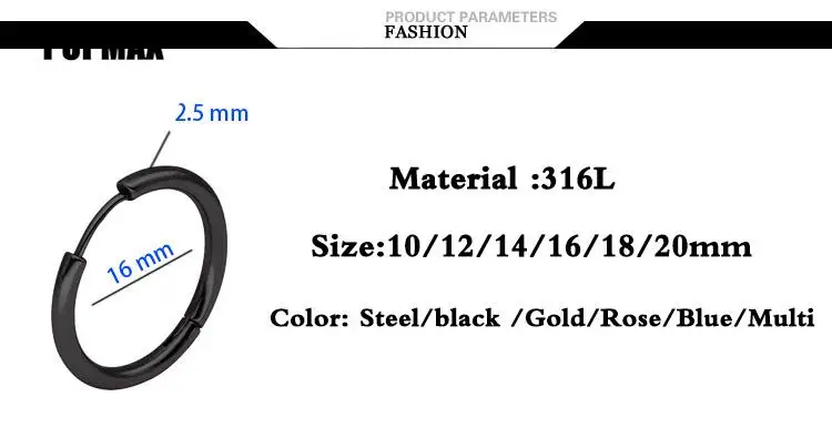 POPMAX 1Pairs/2Pcs Small Hoop Earrings Women Men Silver Color Stainles Steel Round Circle Pendientes Mujer 2023 Anti-allergy