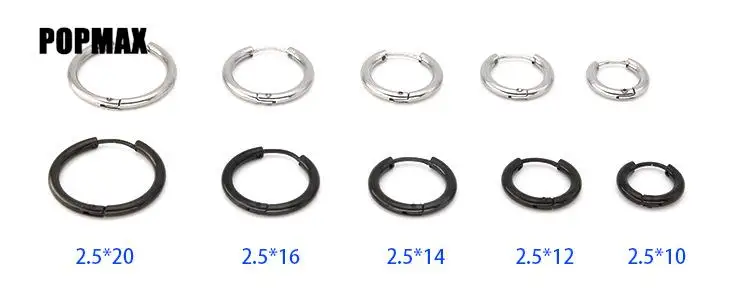 POPMAX 1Pairs/2Pcs Small Hoop Earrings Women Men Silver Color Stainles Steel Round Circle Pendientes Mujer 2023 Anti-allergy