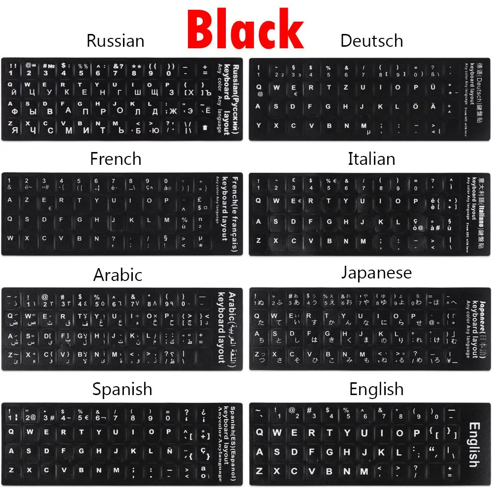 Wear-resistant Keyboard Stickers Spanish/English/Russian/Deutsch/Arabic/Italian/Japanese Letter Replacement For Laptop PC