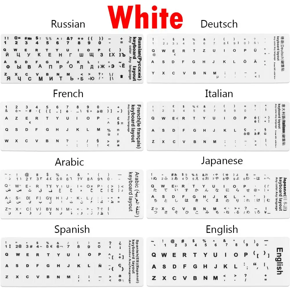 Wear-resistant Keyboard Stickers Spanish/English/Russian/Deutsch/Arabic/Italian/Japanese Letter Replacement For Laptop PC