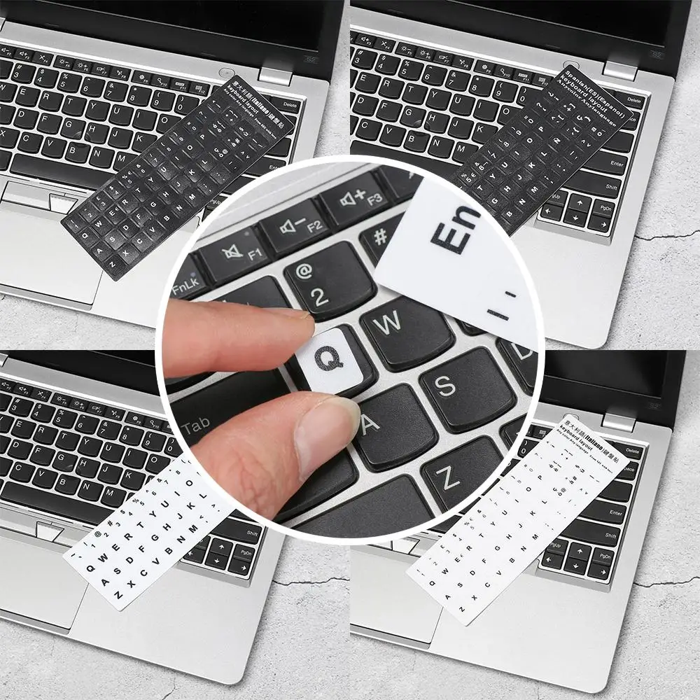 Wear-resistant Keyboard Stickers Spanish/English/Russian/Deutsch/Arabic/Italian/Japanese Letter Replacement For Laptop PC