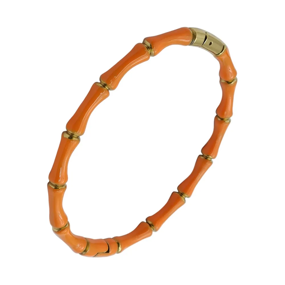 ZALMAN Brand Colorful Enamel Resin Bamboo Bangle Bracelet for Women Gold Color Stainless Steel Bangle Trendy Love Jewelry